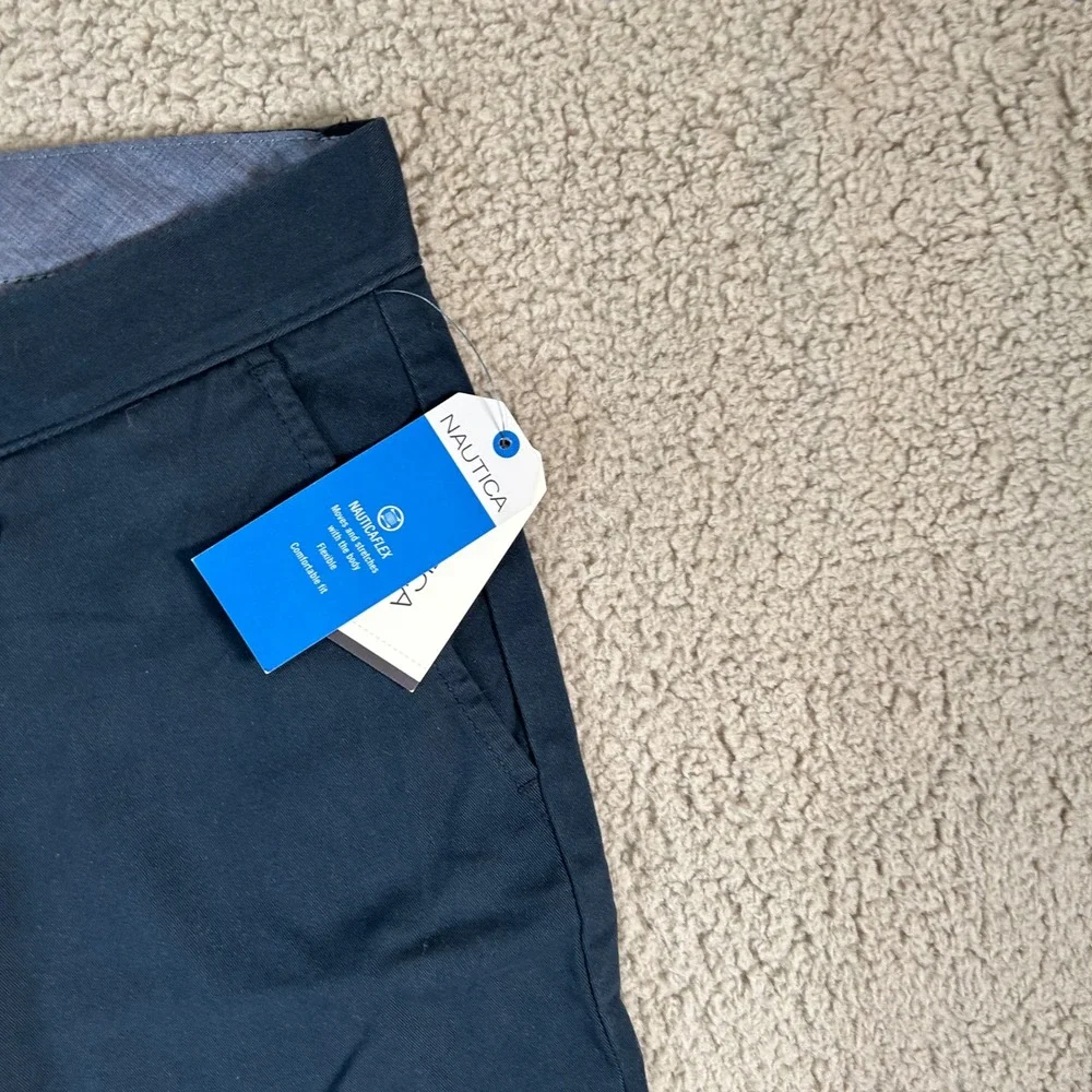 Nautica‎ Mens Classic Fit Flat Front Chino Pants Navy Blue Size 33W x 32L